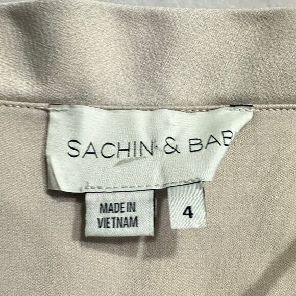 Sachin & Babi Freya Dress Women's 4 Champagne Satin V-Neck Sleeveless Maxi Gown - Picture 7 of 14